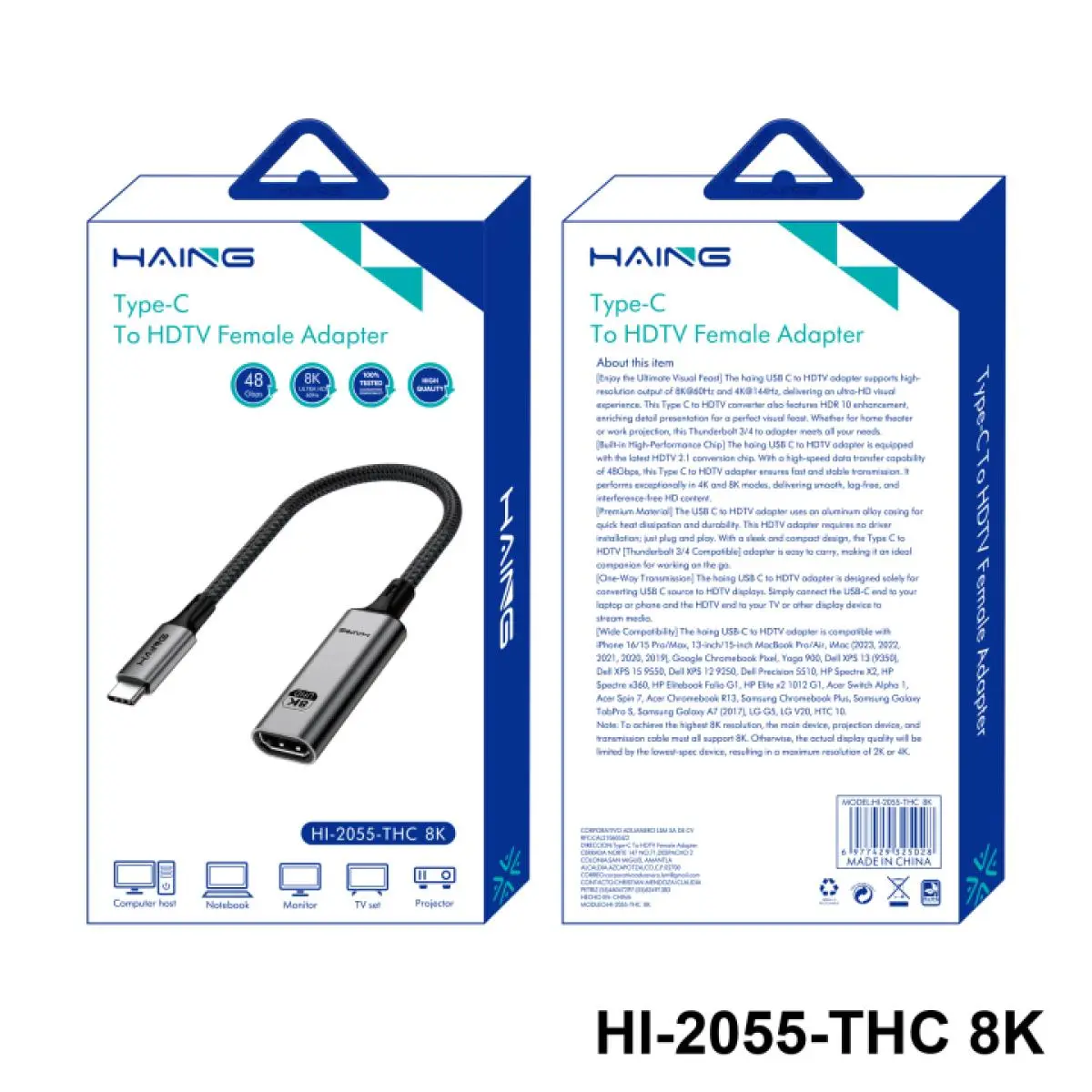 HAING HI 2055 THC TYPE C TO HDMI FEMALE ADAPTER 8K60HZ THUNDERBOLT 4 - HAING HI 2055 THC TYPE C TO HDMI ADAPTER 8K