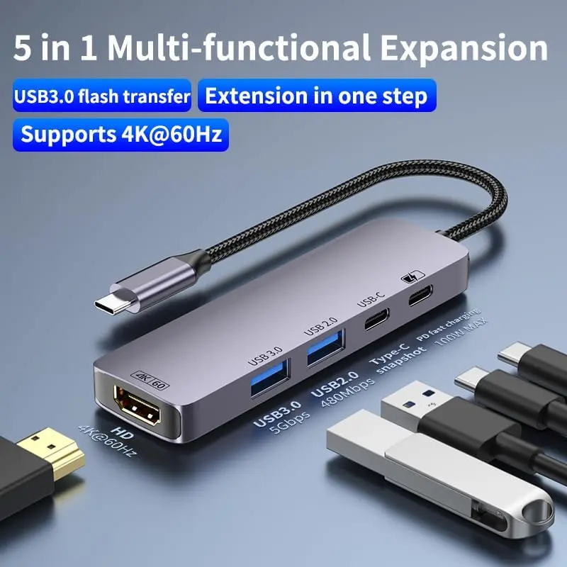 HAING HI 3031 THU USB C TO 5 IN 1 MULTIFUNCTIONAL ADAPTER HDMI 4K60HZ 100W PD - product image 1