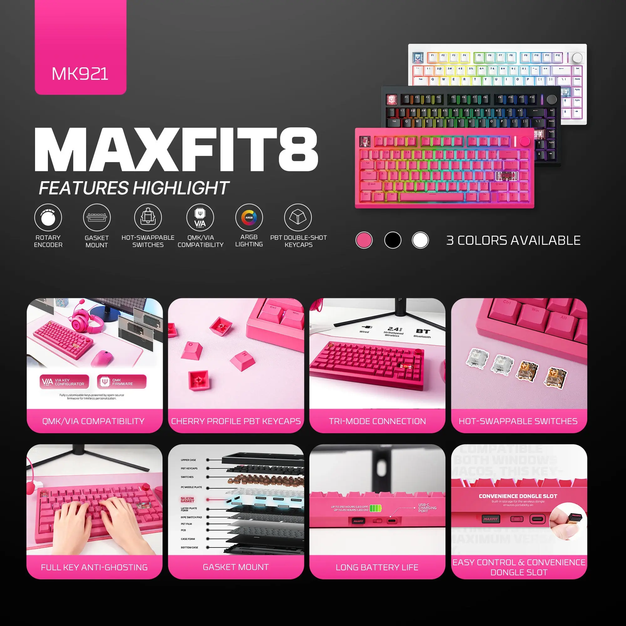 FANTECH MK921 MAXFIT8 QMK Wireless Mechanical Gaming Keyboard