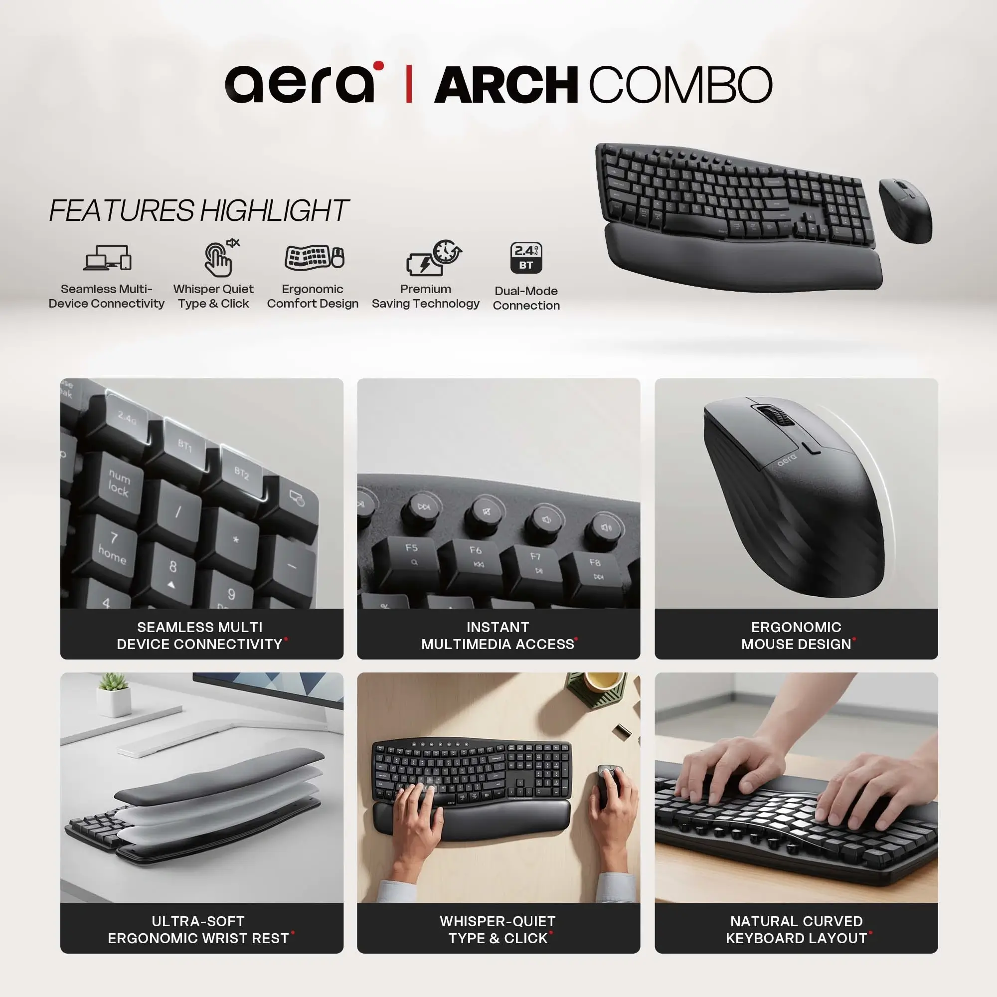 Fantech WKM71 Aera Wireless Ergonomic Keyboard and Mouse Arch Combo