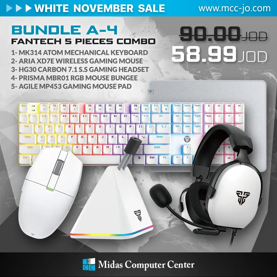 Fantech Bundle 4 Gaming Accessories - HG30 CARBON 7.1 Sound Headset + MK314 Mechanical Keyboard + XD7E WIRELESS MOUSE + MBR01 Mouse Bungee + MP453 mouse Pad