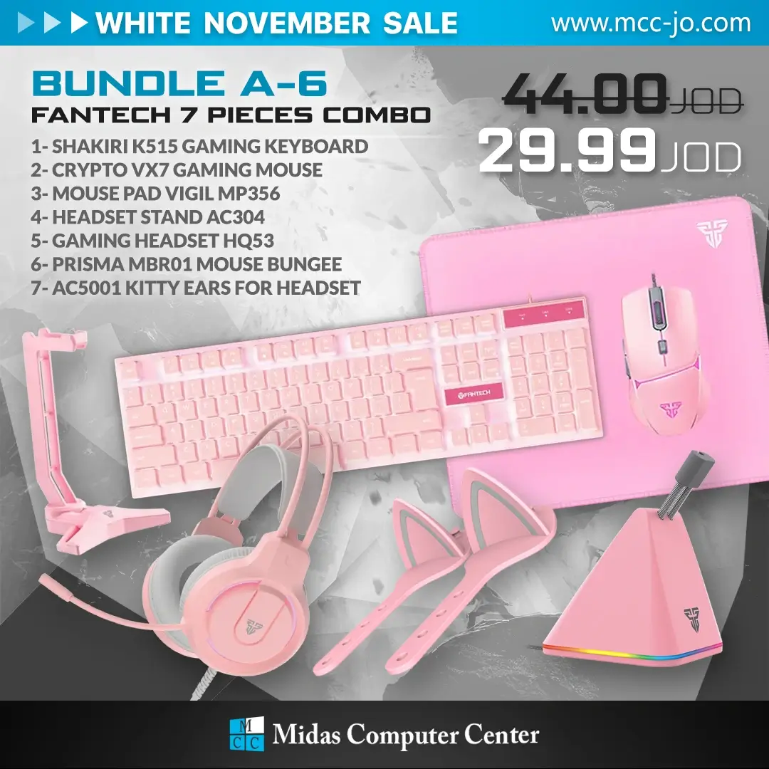 Fantech Bundle 5 Gaming  Accessories - P51 5-IN-1 PINK COMBO + MBR01 Bungee + AC5001 Kitty Ears
