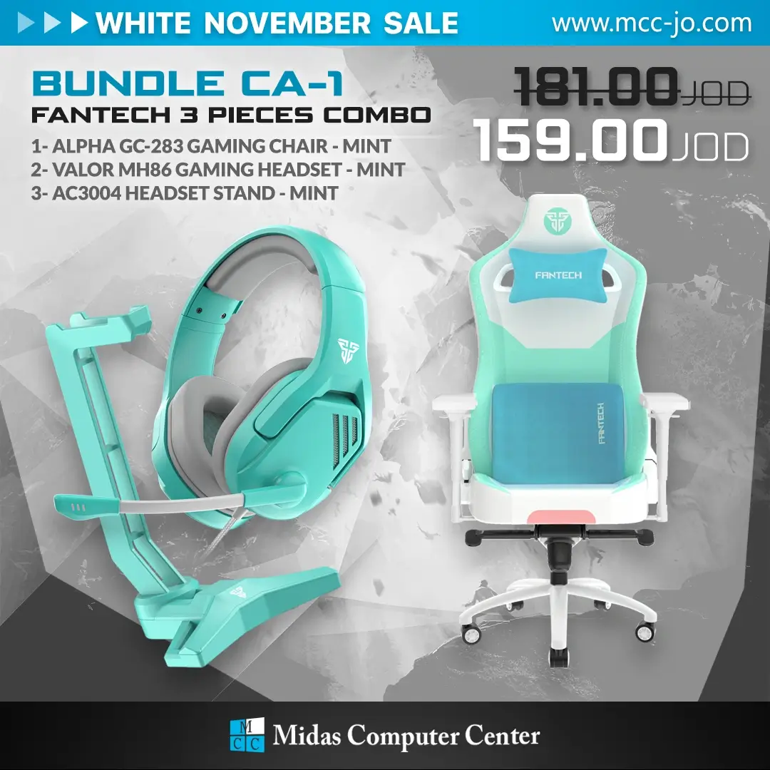 Fantech Bundle CA-1 Gaming Chair & Accessories - GC-283 MINT EDITION GAMING CHAIR + BUNDLE HEADSET VALOR MH86 + HEADSET STAND AC3004