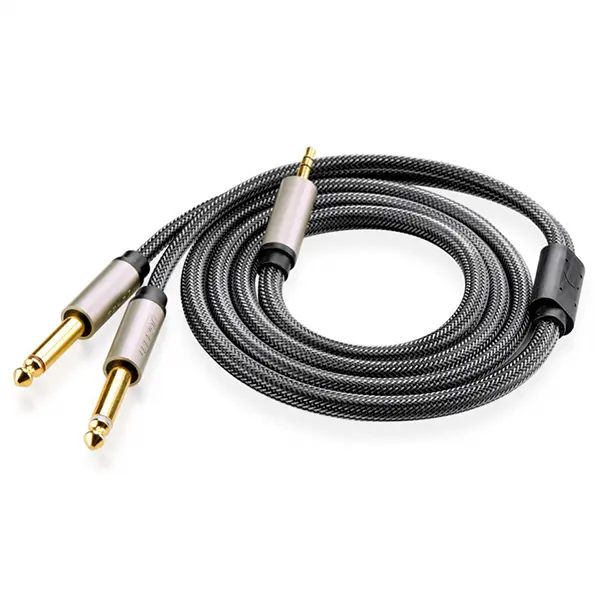 UGREEN 10615 3.5MM TRS TO DUAL 6.35MM TS STEREO AUDIO CABLE, 4K GOLD-PLATED CONNECTORS, ZINC ALLOY CASE, BRAIDED – 2M