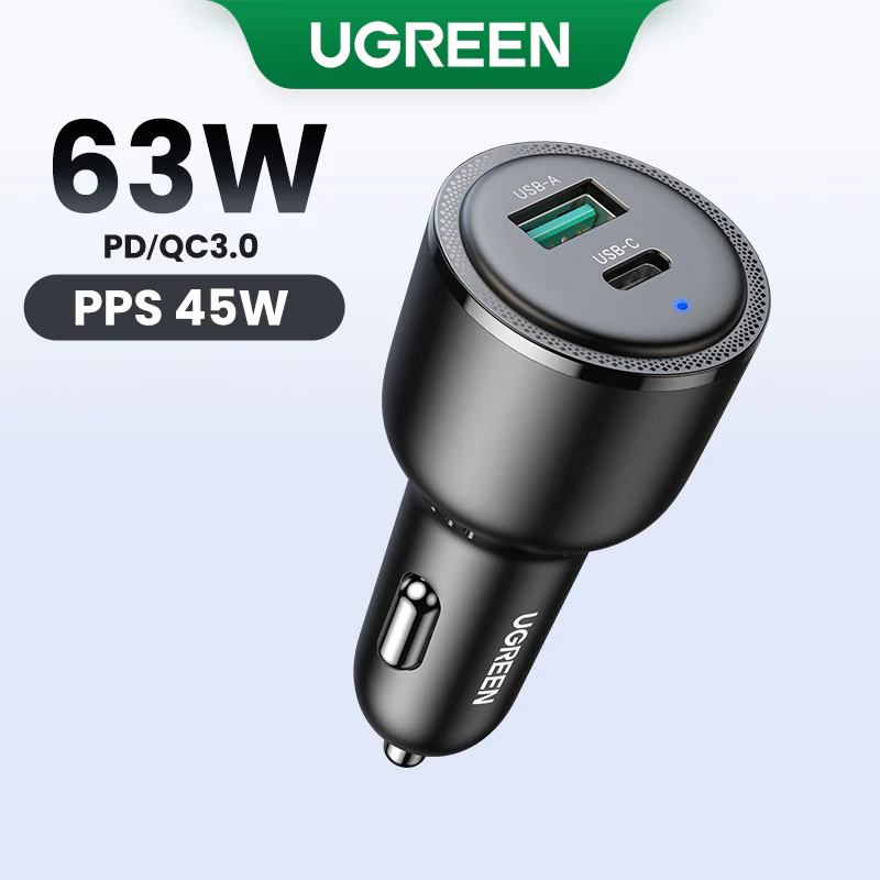 UGREEN 90645 63W USB C CAR CHARGER, PPS 45W SUPER-FAST CHARGING 2.0 + 18W QC CAR CHARGER
