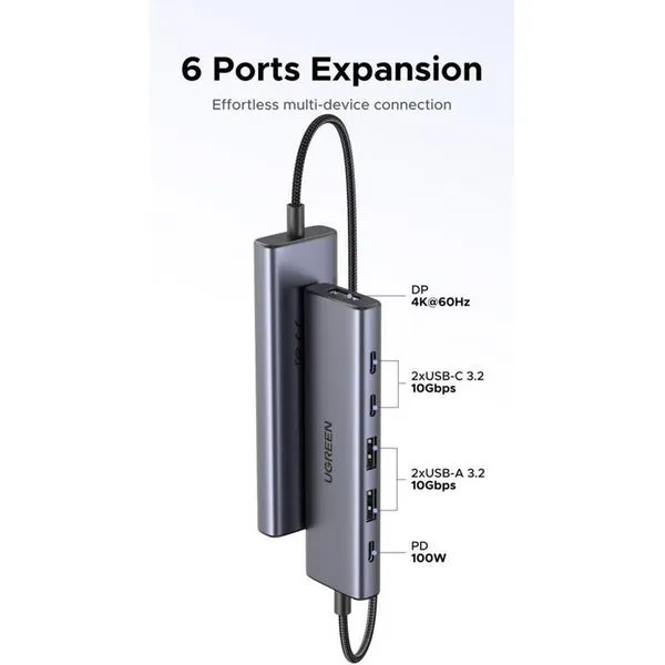 UGREEN 75586 USB C TO 6 IN 1 MULTIPORT ADAPTER DISPLAYPORT DP 4K60HZ 100W USB C PD - UGREEN 75586 USB C TO 6 IN 1 ADAPTER DP