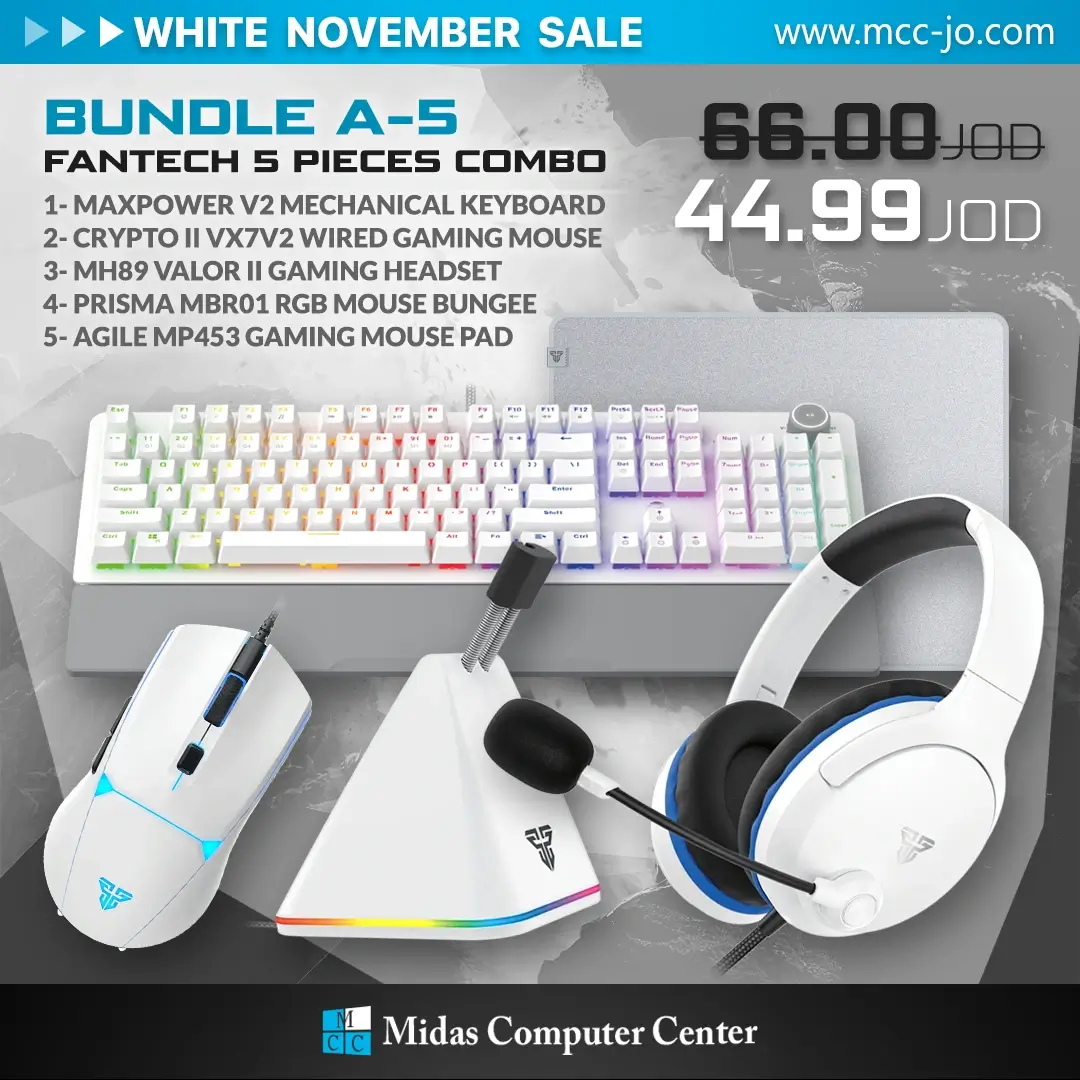 Fantech Bundle 5 Gaming Accessories - MK853 V2 Mechanical Keyboard + VX7V2 mouse + MH89 Headset + MBR01 Mouse Bungee + MP453 Mouse pad