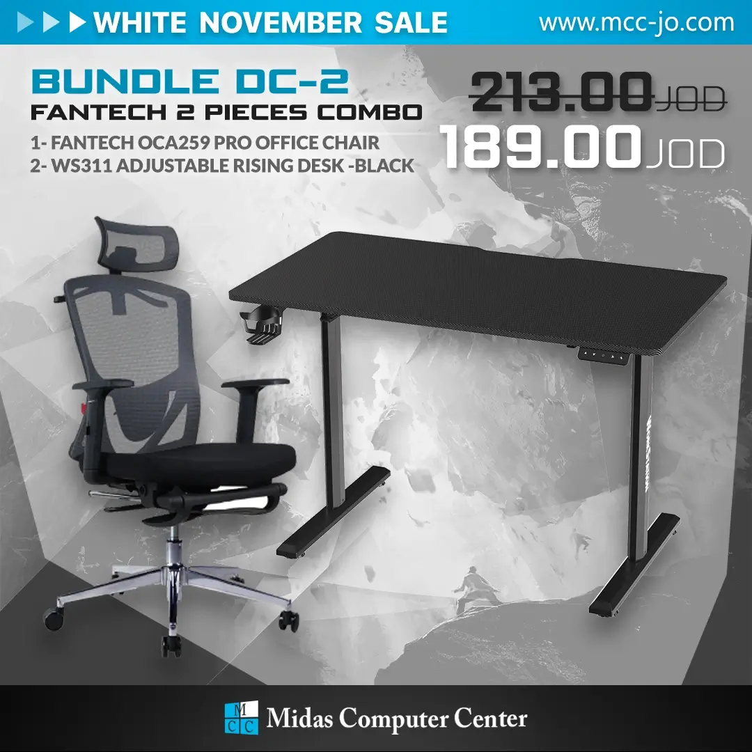 Fantech Bundle DC-2 Office Chairs & Desk -  WS311 ADJUSTABLE RISING DESK + OCA259 PRO OFFICE CHAIR