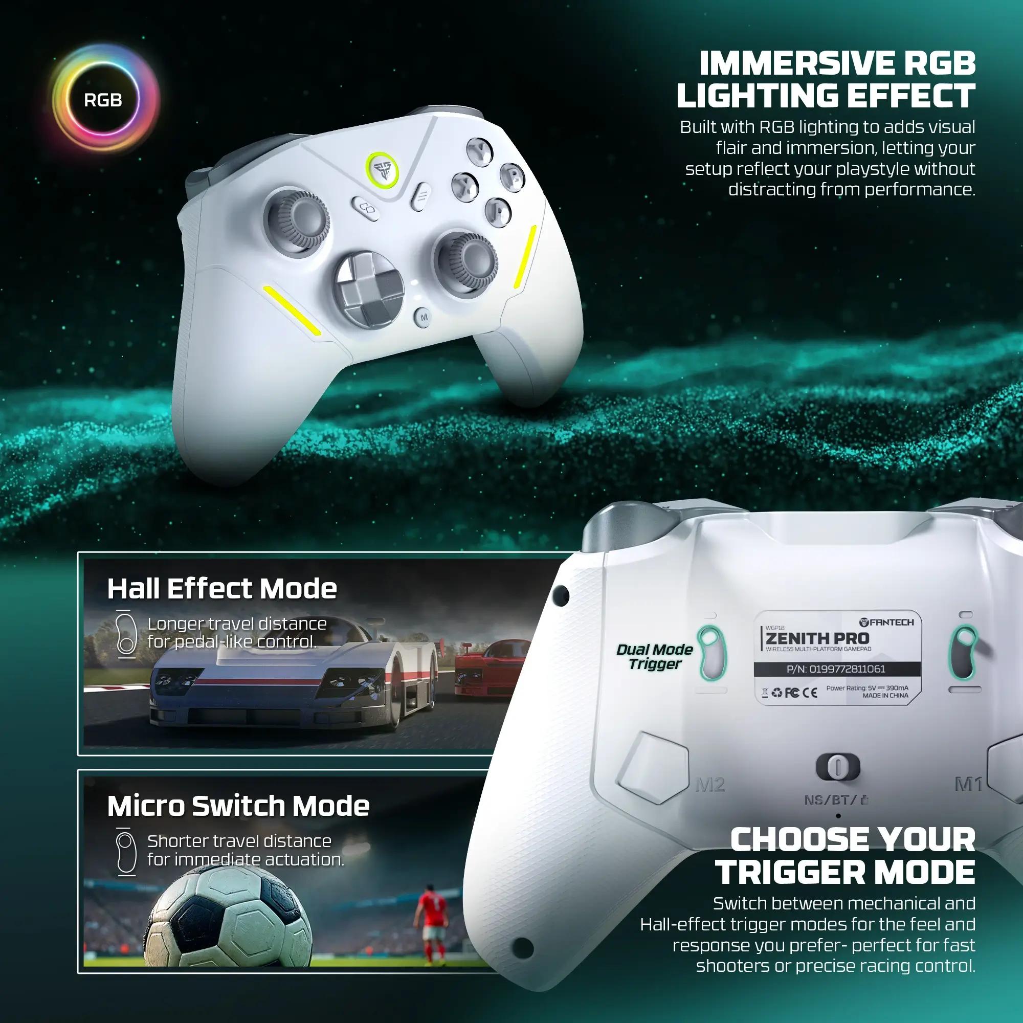 Fantech WGP18 ZENITH PRO Tri mode Connectivity Timed Macro Hall Effect RGB Mechanical Gamepad White - Fantech ZENITH PRO Game Fantech WGP18 ZENITH PRO Tri mode Connectivity Timed Macro Hall Effect RGB Mechanical Gamepad White - Fantech ZENITH PRO Game