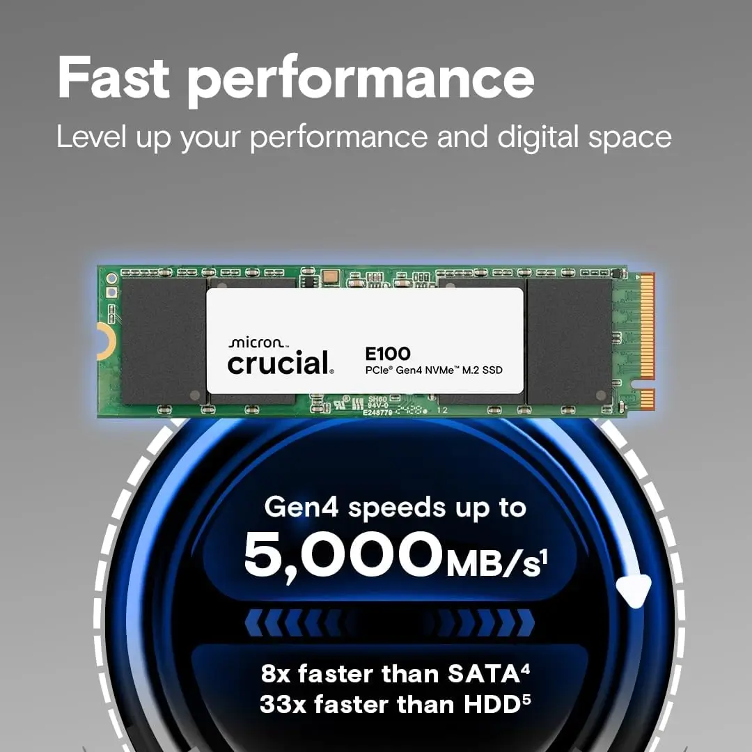 Crucial E100 2TB PCIe Gen4 NVMe M.2 SSD - Crucial E100 2TB Gen4 M Crucial E100 2TB PCIe Gen4 NVMe M.2 SSD - Crucial E100 2TB Gen4 M