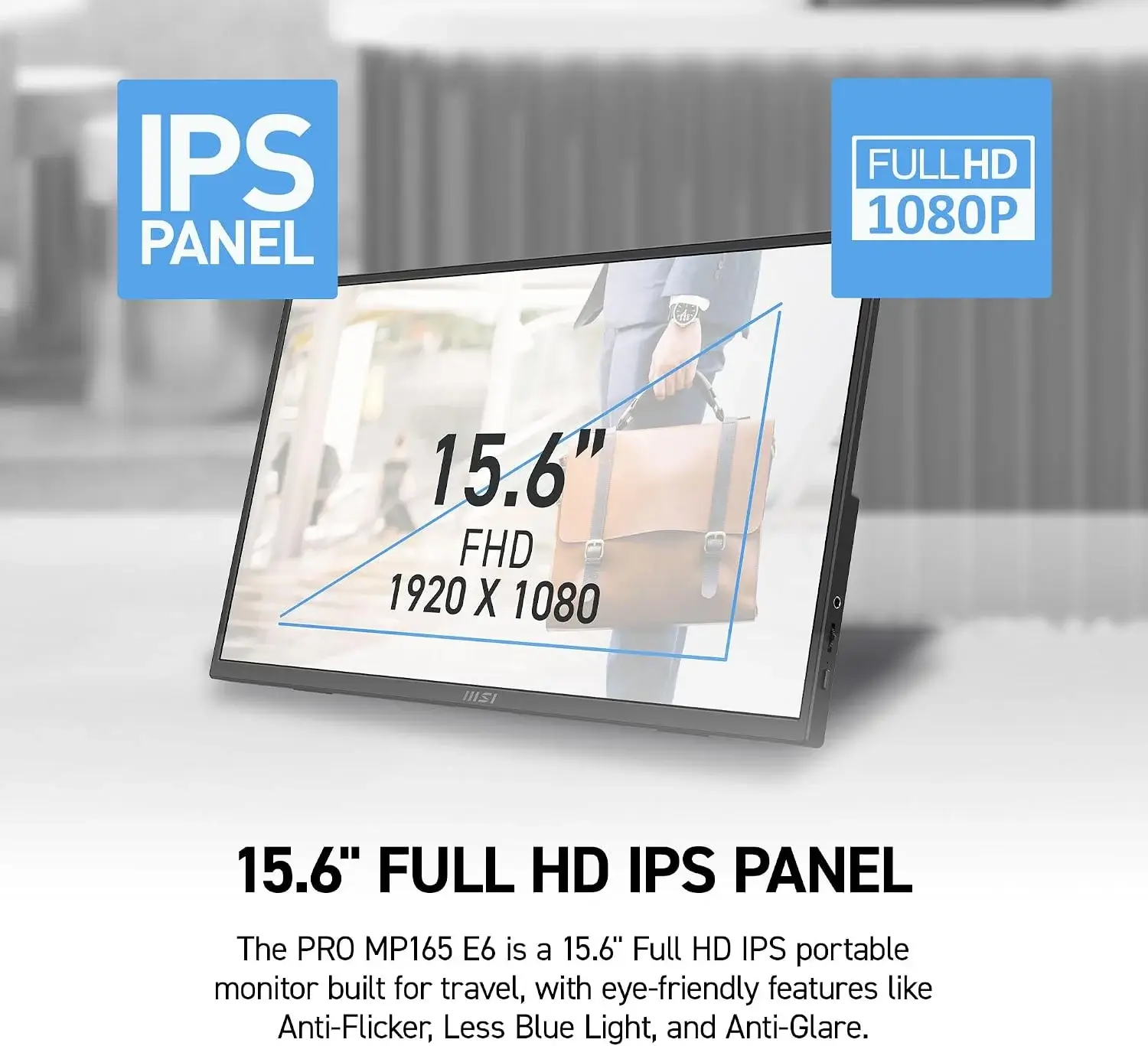 MSI Pro MP165 E6 Ultra Slim & Light Portable Monitor 15.6 inch FHD IPS Built in Speakers - MSI Pro MP165 E6 Portable Monitor
