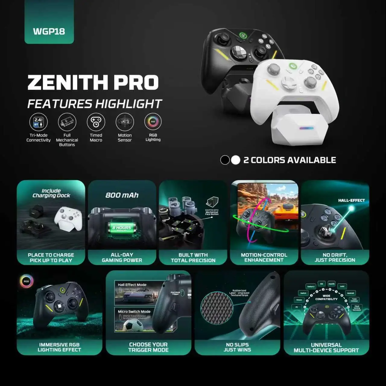 Fantech WGP18 ZENITH PRO Tri mode Connectivity Timed Macro Hall Effect RGB Mechanical Gamepad - Fantech WGP18 ZENITH PRO Game