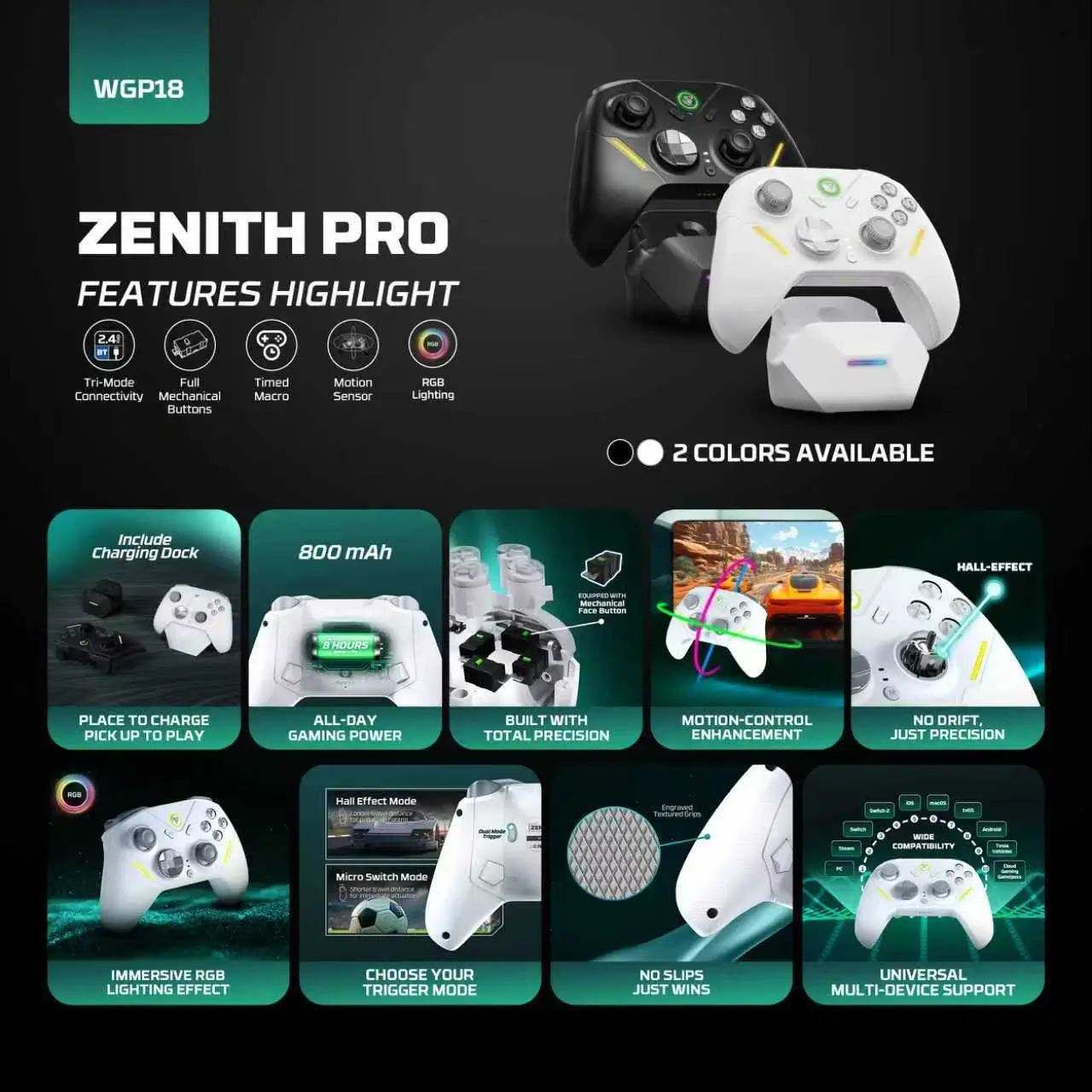 Fantech WGP18 ZENITH PRO Tri mode Connectivity Timed Macro Hall Effect RGB Mechanical Gamepad White - Fantech WGP18 ZENITH PR Fantech WGP18 ZENITH PRO Tri mode Connectivity Timed Macro Hall Effect RGB Mechanical Gamepad White - Fantech WGP18 ZENITH PR