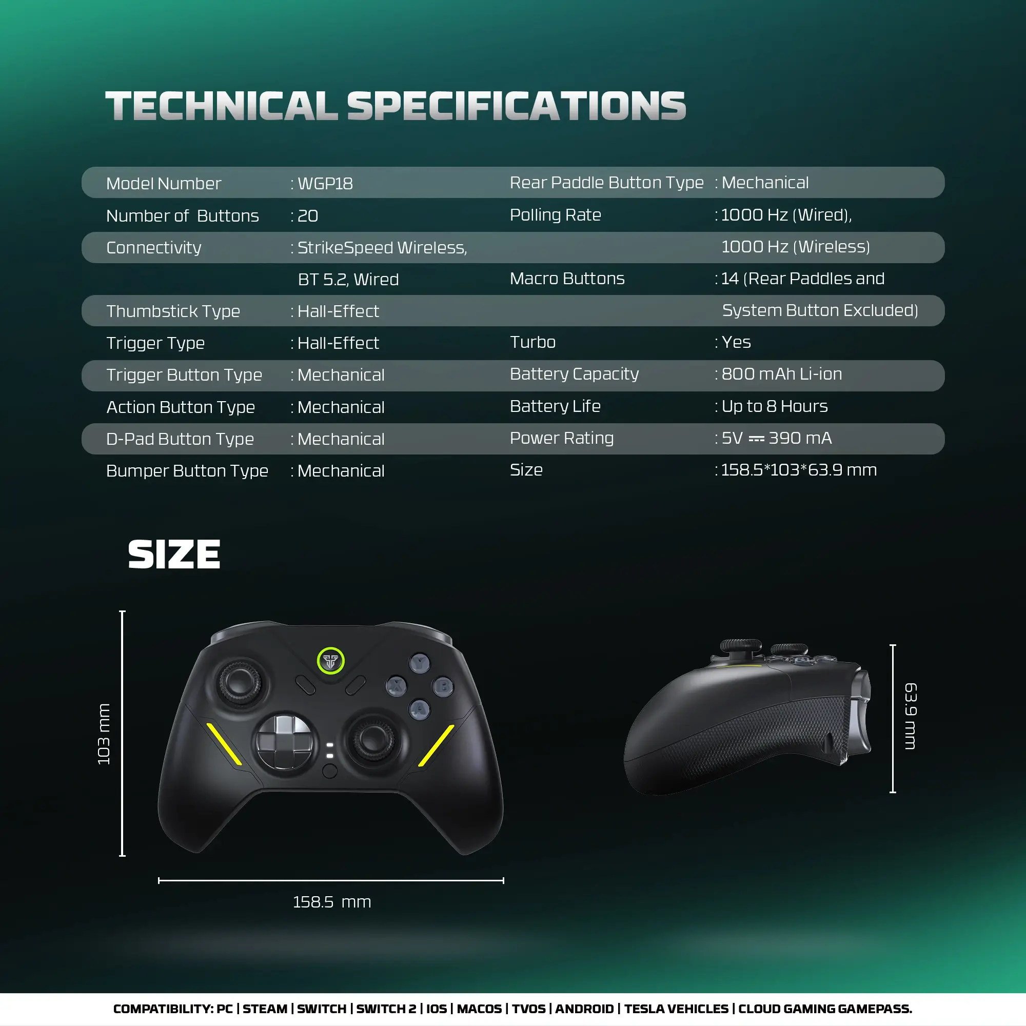 Fantech WGP18 ZENITH PRO Tri mode Connectivity Timed Macro Hall Effect RGB Mechanical Gamepad - Fantech ZENITH PRO Mechanical