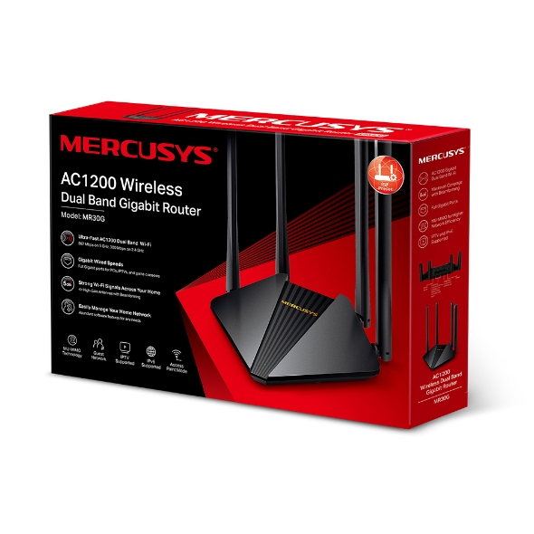 MERCUSYS MR30G AC1200 MU MIMO WIRELESS DUAL BAND GIGABIT WIFI ROUTER - product image 1 MERCUSYS MR30G AC1200 MU MIMO WIRELESS DUAL BAND GIGABIT WIFI ROUTER - product image 1