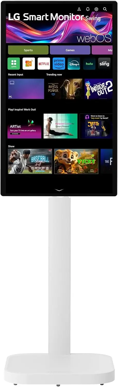 LG Smart Monitor Swing 32U889SA W 32 Inch 4K UHD IPS Touchscreen Adjustable Wheeled & Screen Built in Speaker - LG Smart Moni