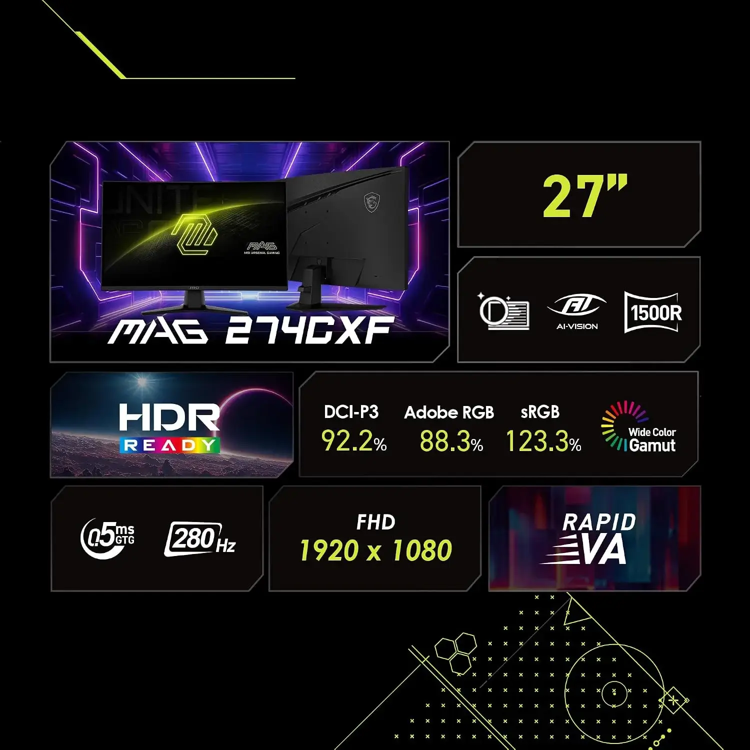 MSI MAG 274CXF 27 inch FHD 280Hz 0.5ms Curved Gaming Monitor - MSI MAG 274CXF Curved Monitor