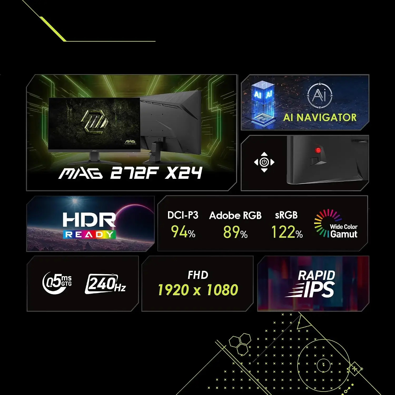 MSI MAG 272F X24 27 inch FHD 240Hz 0.5ms Rapid IPS HDR Ready Gaming Monitor - product image 1