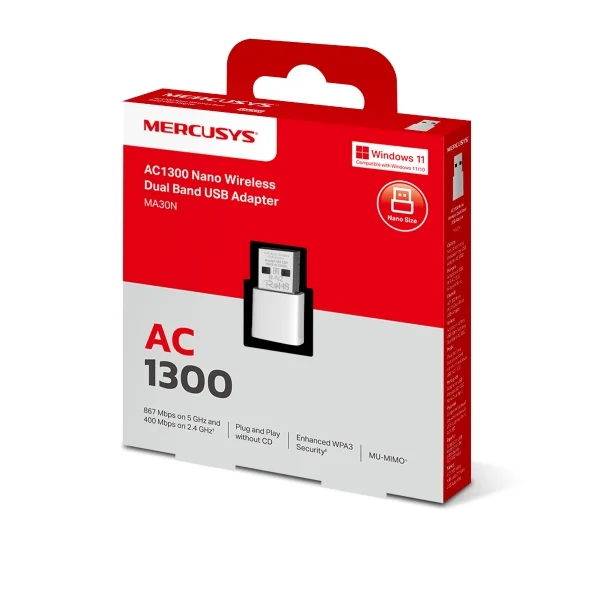 MERCUSYS MA30N DUAL BAND USB WIFI ADAPTER AC1300 NANO - product image 1 MERCUSYS MA30N DUAL BAND USB WIFI ADAPTER AC1300 NANO - product image 1