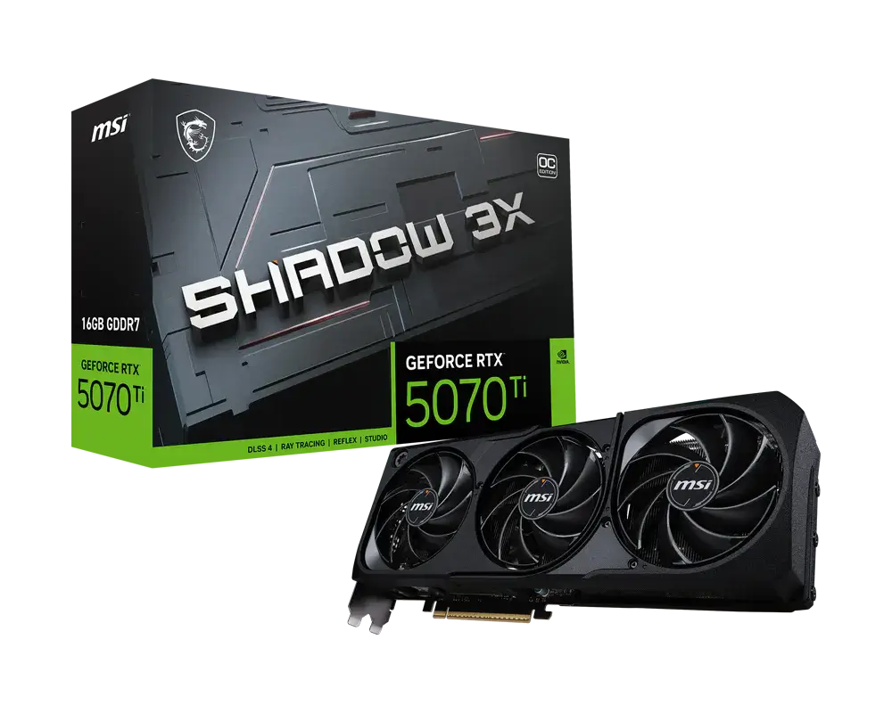MSI GeForce RTX 5070 Ti SHADOW 3X OC 16GB GDDR7 Graphics Card - MSI RTX 5070 Ti SHADOW 3X OC