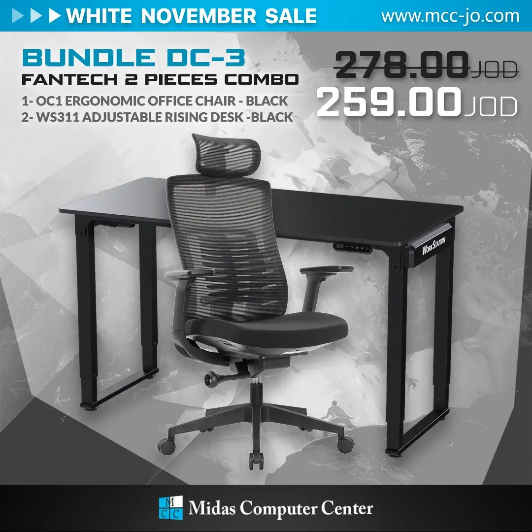 Fantech Bundle DC-3 Office Chair & Desk - OC1 Ergonomic Office Chair + WS514 ADJUSTABLE RISING DESK