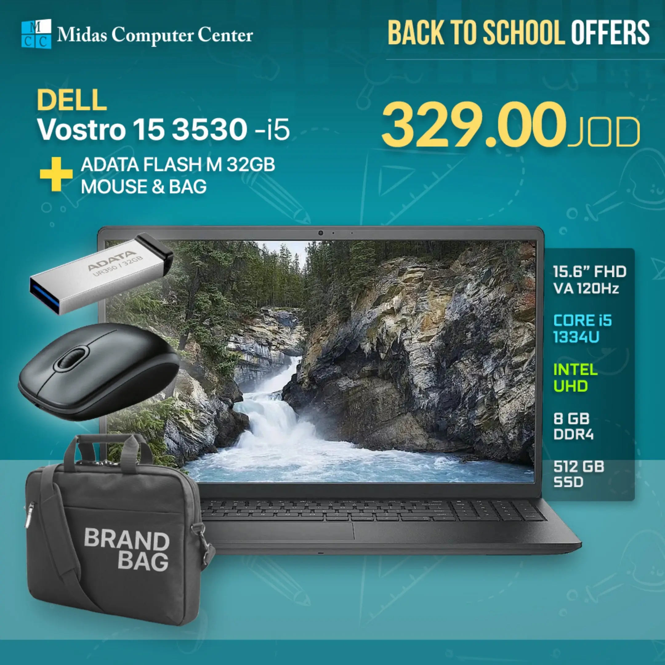 Dell Vostro 15 3530 Business Laptop - 13th Gen Intel Core i5-1334U - 15.6-inch FHD 120Hz - 8GB RAM DDR4 - 512GB SSD M.2 NVMe