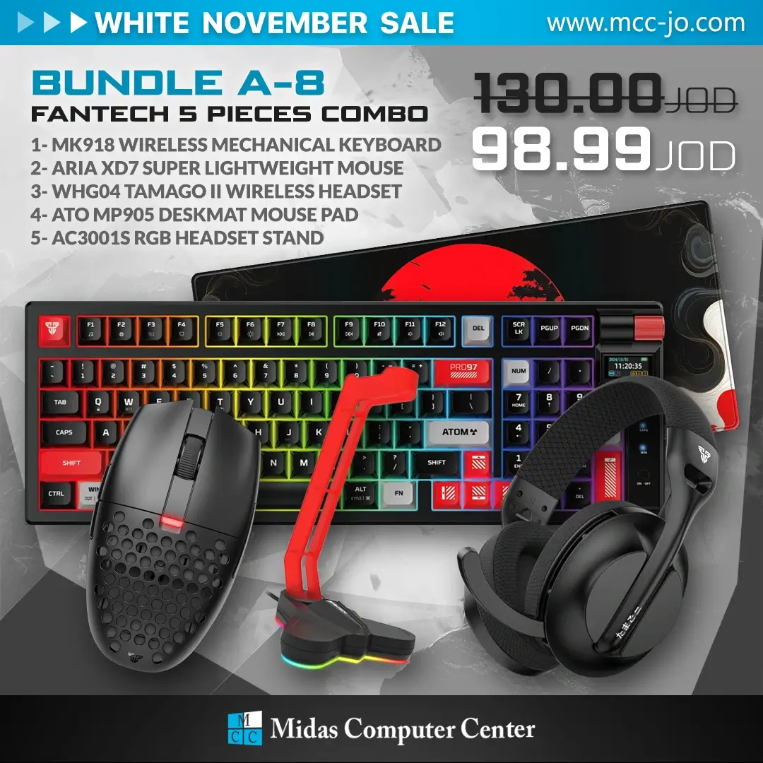 Fantech Bundle A-8 Gaming Accessories - MK918 Mechanical Keyboard + XD7 Gaming Mouse + WHG04 Gaming Headset + MP905 Mouse Pad + AC3001S Headset stand