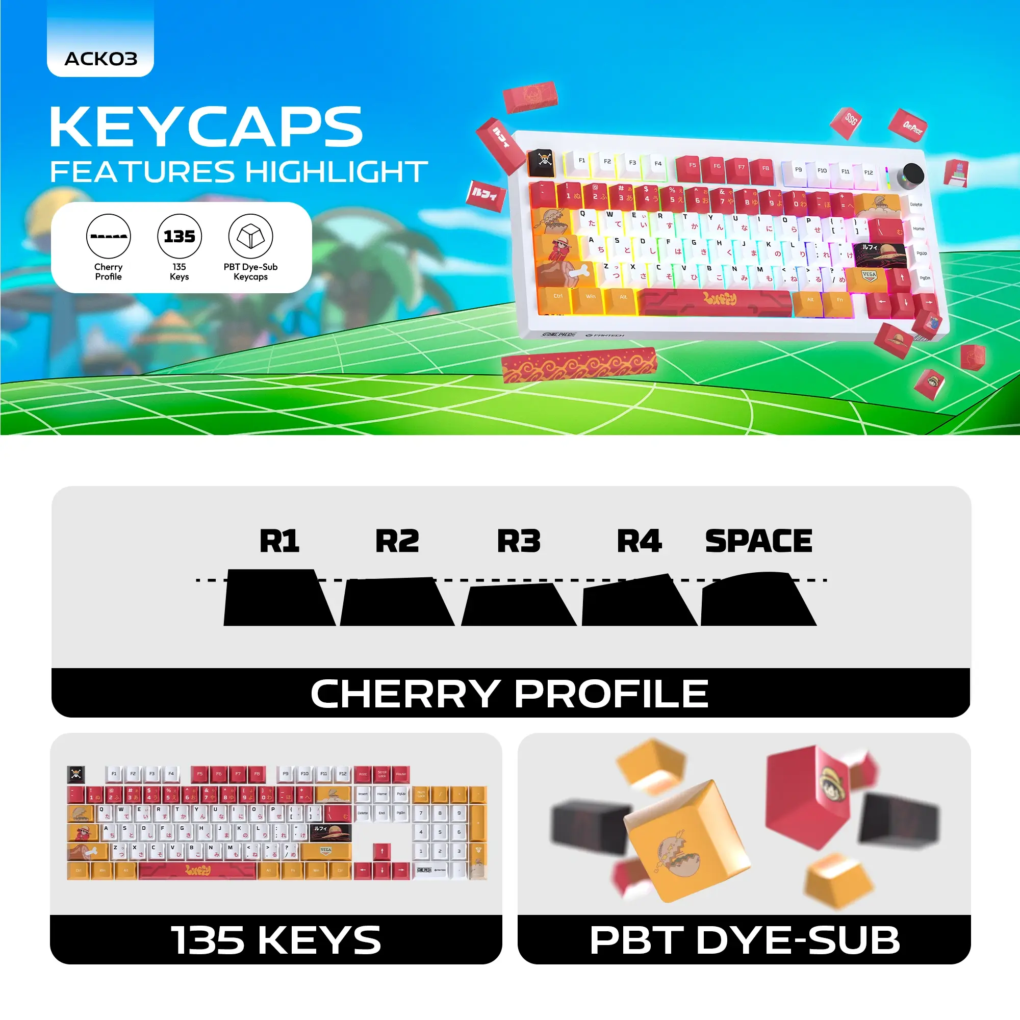 FANTECH MK921 ACK03 One Piece Monkey D. Luffy Egghead Edition Wireless Mechanical Gaming Keyboard - FANTECH MK921 One Piece M