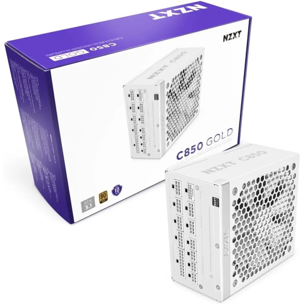 NZXT C850 850W 80+ Gold Full Modular Power Supply - White